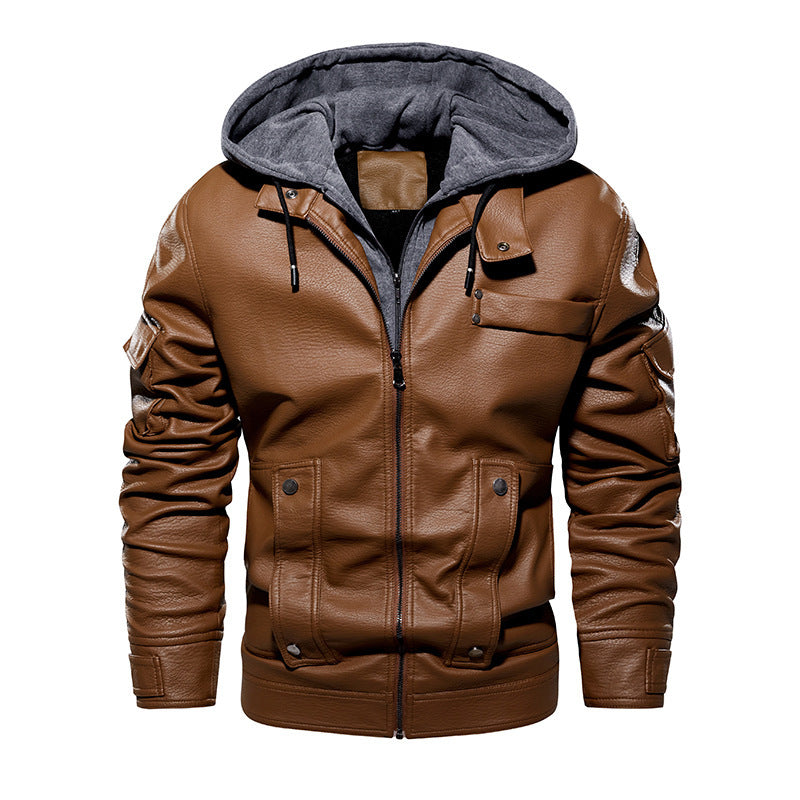 Men's US Size Leather Coat Fashionable Warm