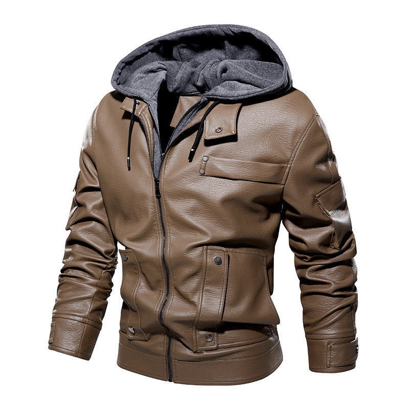 Men's US Size Leather Coat Fashionable Warm